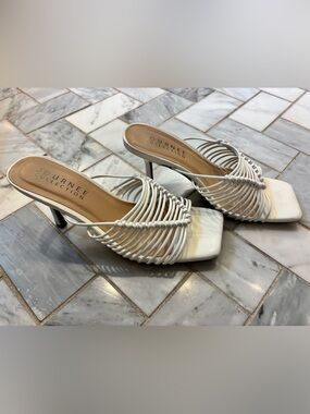 Journee Collection White Strappy Square-Toe Heeled Mules